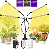 OHFAMO Lampe à LED pour plantes, 4 têtes Lumière à spectre complet pour plantes d'intérieur, 40 LED Lampe de croissance avec minuteur 3/9/12H, 3 modes d'éclairage & 10 niveaux de luminosité