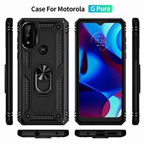 Tjs Compatible With Motorola Moto G Pure 2021 Case Moto G Power 2022 Case With Tempered Glass Screen Protector Defender Metal Ring Magnetic Support Kickstand Heavy Duty Protector Phone Case (Teal) #TOP4