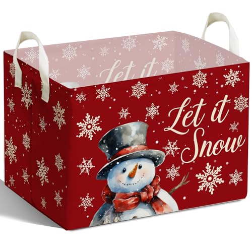 Image of Merry Christmas Snowman Rectangular Basket,Waterproof Boxes with Handle, Toy Snowman Storage Box for Boys Girls, Merry Foldable Book Storage, Christmas Gifts Basket for Family, Christmas Party Decor