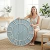 EMAX HOME Large Farmhouse Wall Clock 30 Inch Vintage Blue Wooden Wall Clock with Quiet Ticking and Minimalist Roman Numerals for Bedroom Living Room Office Kitchen Home Decor, Battery Operated