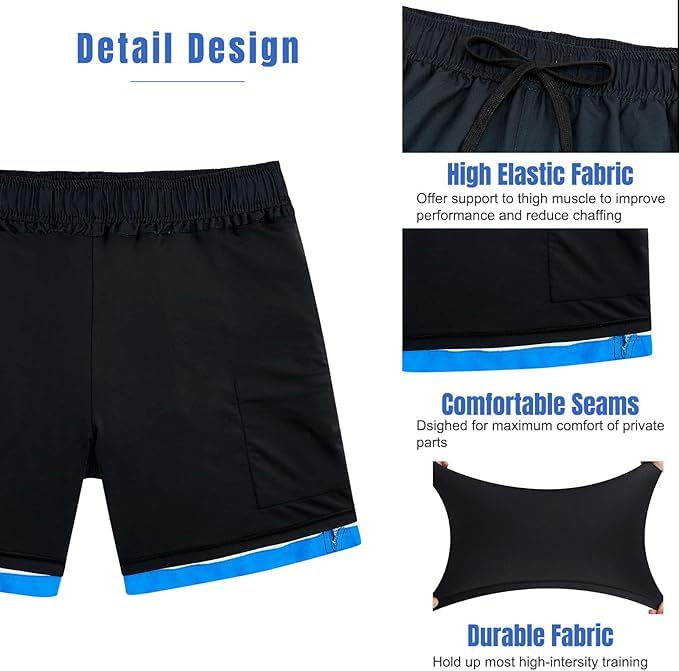 Image of Cozople Mens Swim Trunks 5.5 inch Compression Liner Swim Shorts Boxer Brief Lined Quick Dry Bathing Suit Swimwear