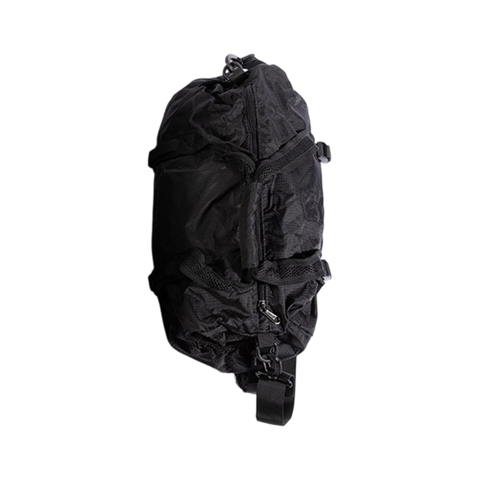 Borsa da trasporto per attrezzatura da campeggio, borsa da fine settimana pieghevole nera con cinghie con fibbia anteriore, apertura con cerniera e borsone con tracolla staccabile Palestra sportiva