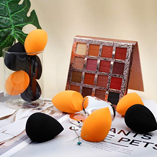 BEAKEY Makeup Sponge, 10 Pcs Latex-free and Vegan Makeup Blender Beauty Sponge, Flawless for Cream, Liquid Foundation & Powder Application (Orange & Black)