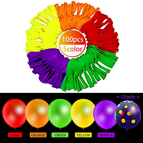 100 Pieces Glow In The Dark Balloons Uv Neon Balloon Glow Garland Kit And 53 Ft Neon Streamers Paper Glow Garland Decorations For Birthday, Wedding, Black Light Party Supplies #TOP2
