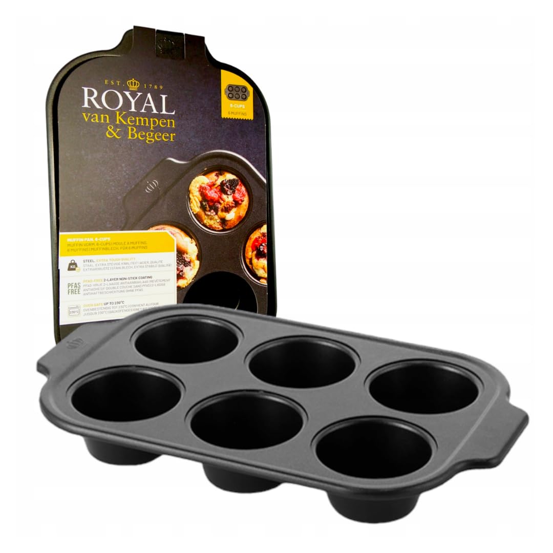 Royal Van Kempen & Begeer 6 Cup Muffin Pan, 1400021550, Schwarz, 32 x 19,4 x 4,3 cm