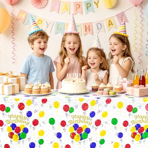 Image of Mulbozy 2Pcs Birthday Tablecloth,Happy Birthday Balloon Plastic Table Cloth