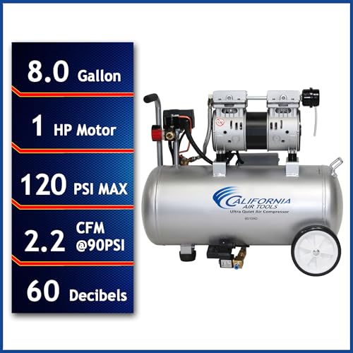 California Air Tools 8010AD 1.0 HP Ultra Quiet and Oil-Free Air Compressor, 8 Gallon Steel Tank, Lightweight with Wheels, 60 dBA Noise Level, with Automatic Drain Valve - Image 3