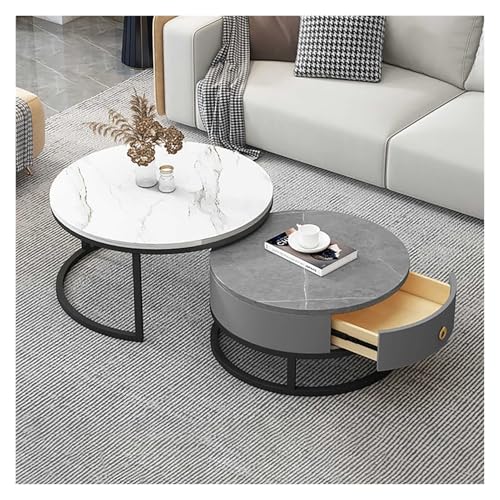 YHdtUO Modern Marble Coffee Table Set of 2 with Drawer