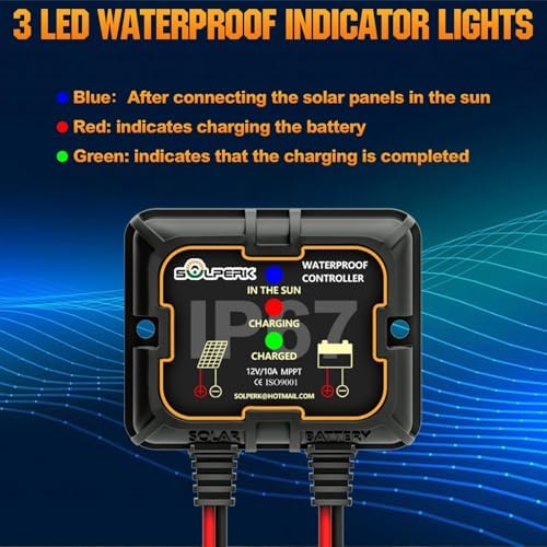 SOLPERK MPPT Solar Charge Controller 10A 12V, Waterproof Intelligent Portable Controller IP67 Solar Panel Controllers for AGM, Gel, Flooded and Lithium Battery - 4