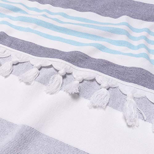 Superior Oversized Cotton Beach Towel For Adults And Kids, Quick Drying Towels, Pool, Spa, Resort, Hotel, Camping, Travel, Super Absorbent, Striped With Tassels, Coastal Resort Collection, Dusky Blue #TOP6