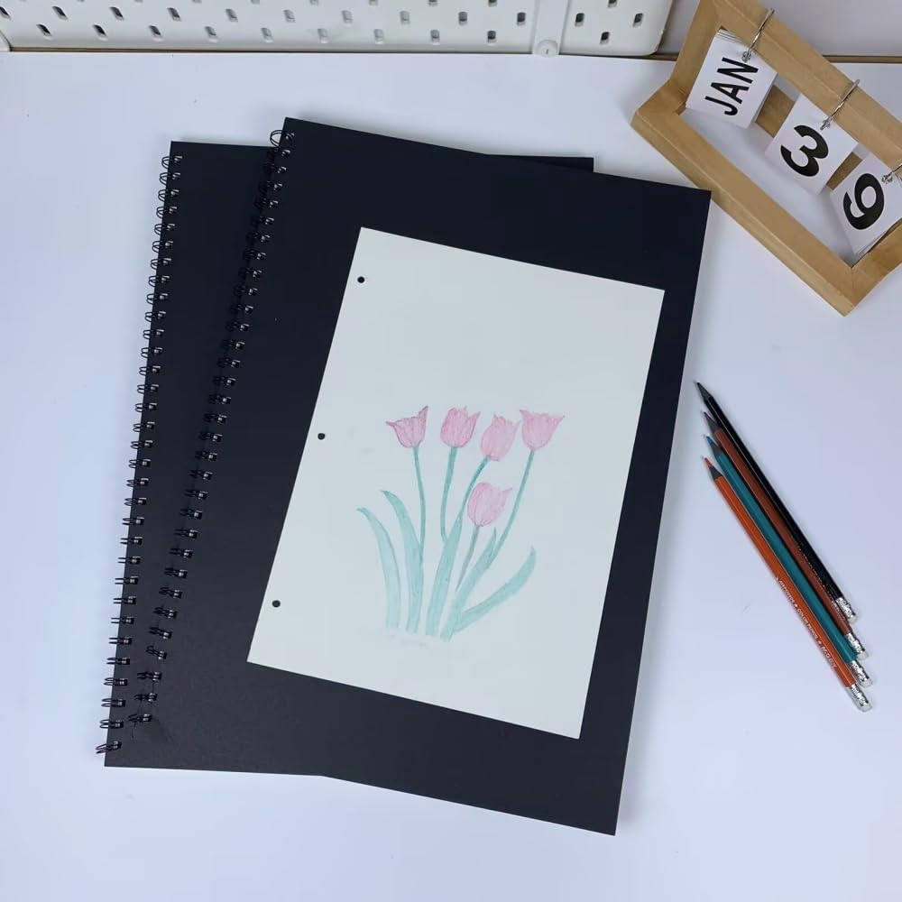 2Pack A3 Sketchbook Hardback Cover Spiral Sketch Book 60 Sheets / 120 Pages 160GSM Cartridge Paper Thick Paper Art Book - Image 3