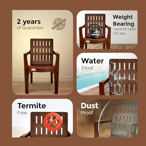 Image of AVRO Furniture Spine Care Orthopaedic Plastic Chair, Set of 2, Ideal for Home, Office & Outdoor, 150Kg Load Capacity, Durable Strong Build, Comfortable Back Design, 2 Years Guarantee, W. Brown Color
