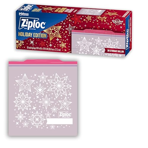 Ziploc Gallon Food Storage Bags, Grip 'n Seal Technology for Easier Grip, Open, and Close, 38 Count, Holiday Designs
