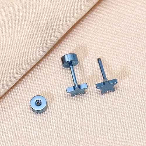 ZDE Women Flat Back Star Earrings Non-Nickel Heart Earrings Titanium Hypoallergenic Cartilage Earrings Stud for Sensitive Ears Simple Classic 5mm Flat Stud Earring3