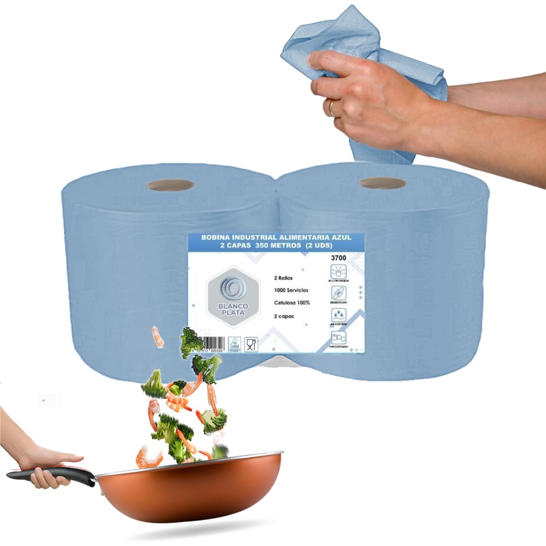 Bobina Papel Industrial Blancoplata (2 Bobinas Azules de 350m, 6,6kg en total)