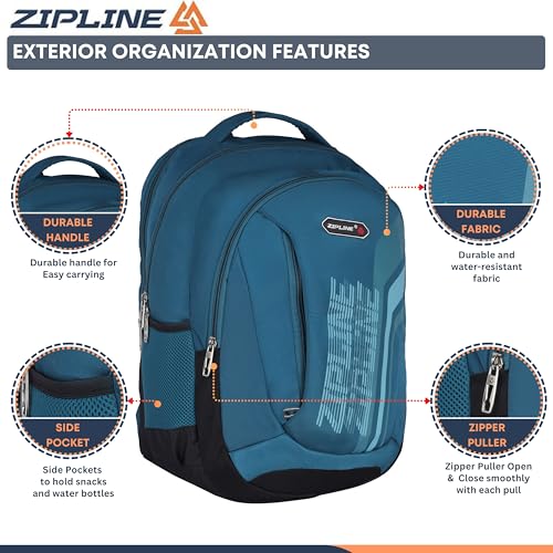 Image of Zipline Casual backpack School bags for boys & Girls |35L Water Resistant backpack bags for women|Stylish,Lightweight,Durable|College bag for boys