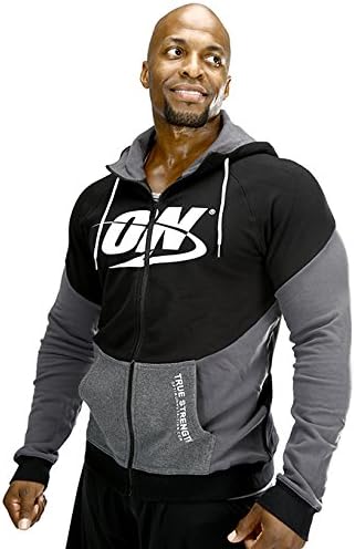 Optimum Nutrition: ON True Strength Heavy Zip Up Hoodie for Men, Black/grey