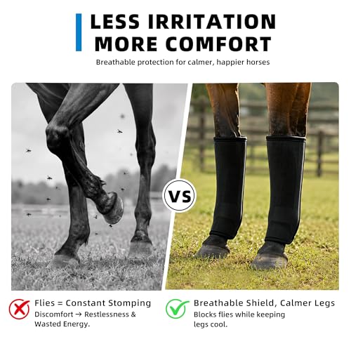 Fly Boots for Horses Set of 4, Breathable Mesh Horse Fly Boots with Support Stays, Adjustable Hook and Loop Closure, Helps Reduce Fly Bites & Stomping, Horse Leg Wraps for Pasture Turnout - Image 7