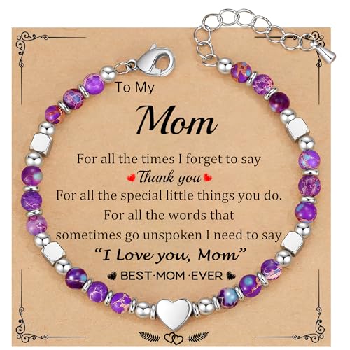 Christmas Gifts for Women, Stocking Stuffers for Teens Beaded Bracelets for Women Gifts for Mom Christmas Gift Mothers Day Gift for Grandma Daughter Bonus Mom Nature Stone Bead Bracelet Graduation Jewelry for Her 2026