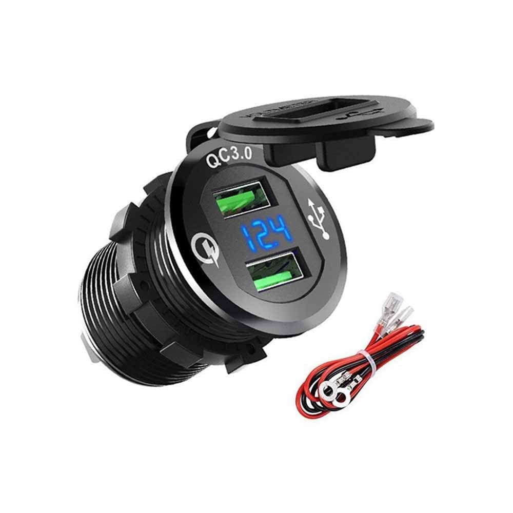 PD QC3.0 Modified Car Charger, Equipped with Voltage Display and Switch Charger for Marine Truck Motorcycle Car etc
