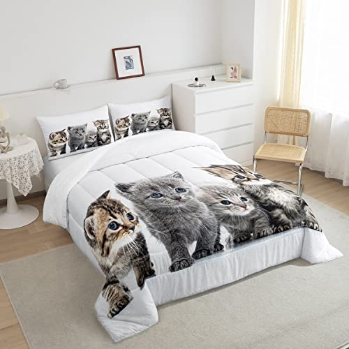 Cat Comforter Kids Cute Cat Bedding Set Toddler Cartoon Pet Cats Comforter Set For Girls Boys Children Cute Kitten Room Decor Cat Lovers Kawaii Animal Theme Quilt Set Twin Size With 1 Pillow Case #TOP3