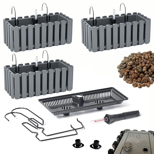DIKEL 3X Caja de barandilla - Maceta para balcón - Maceta de plástico - Maceta para balcón - Maceta Decorativa - DDEF400W + Arcilla expandida 3l - 180x380x165mm - Gris Piedra