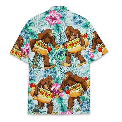 Tropical Bigfoot Hawaiian Shirts for Men Women, Bigfoot Sasquatch Summer Beach Aloha Button Down Short Sleeve2