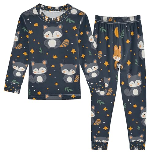 senya Nighttime Raccoon Pajamas Set Long Sleeve Soft Cotton Sleepwear 2 Piece