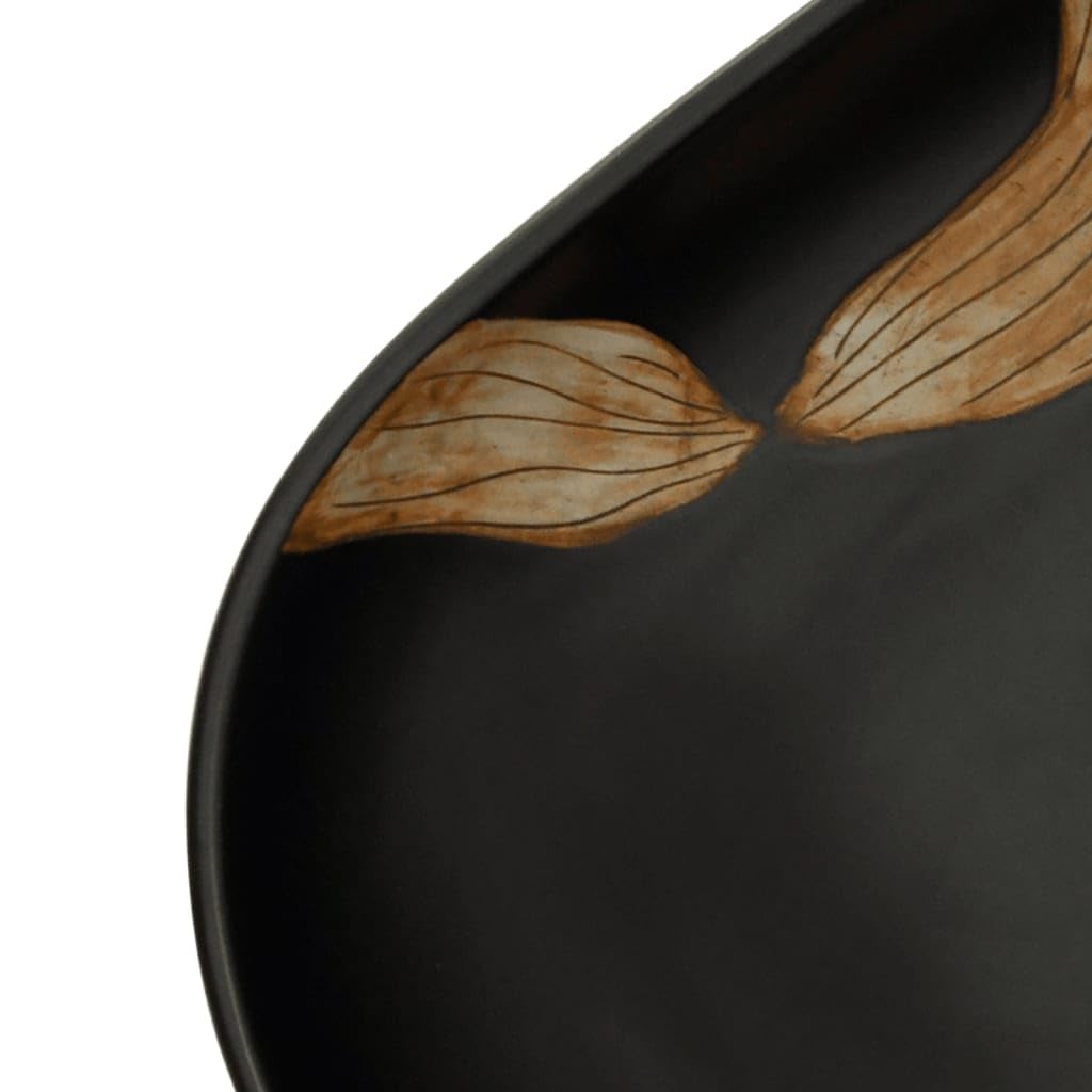 ShGaxin Lavabo sobre encimera Ovalado cerámica Negro 59x40x14 cm, Fregadero, Lavabo Baño, Lavamanos Baño, Lavatorio Casa De Banho, Mueble Lavabo sobre Encimera - 155106