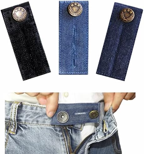 Joojus Men Denim Waist Extender Button Pants Waistband Extenders for Jeans, Adjustable Jean Button Pants Extender for Pregnant Women, Set of 3