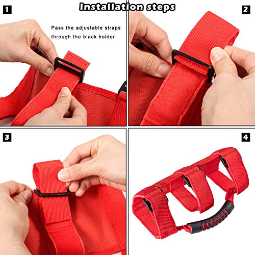4X Roll Bar Grab Handles Grip Handle Fits For 1955-2022 Jeep Wrangler Yj Tj Jk Jku Jl Jlu Sports Sahara Freedom Rubicon X & Unlimited 2 / 4Door (Heavy Duty Red) #TOP5