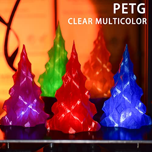 Image of PETG Filament 1.75mm, Clear Transparent Filament 5 Colors, 3D Printer Filament Bundle Multicolor, 1.75 PETG + /- 0.02mm, 3D Printing Red Green Blue Purple Orange 200g x 5 Spools