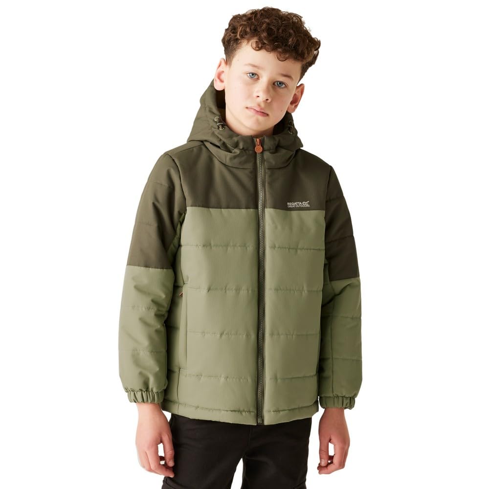 Regatta Olive Night/Oil Green/Pumpkin Spice Kids Lofthouse Insulated Jacket Water Repellent Reflective Trims Winter Coat