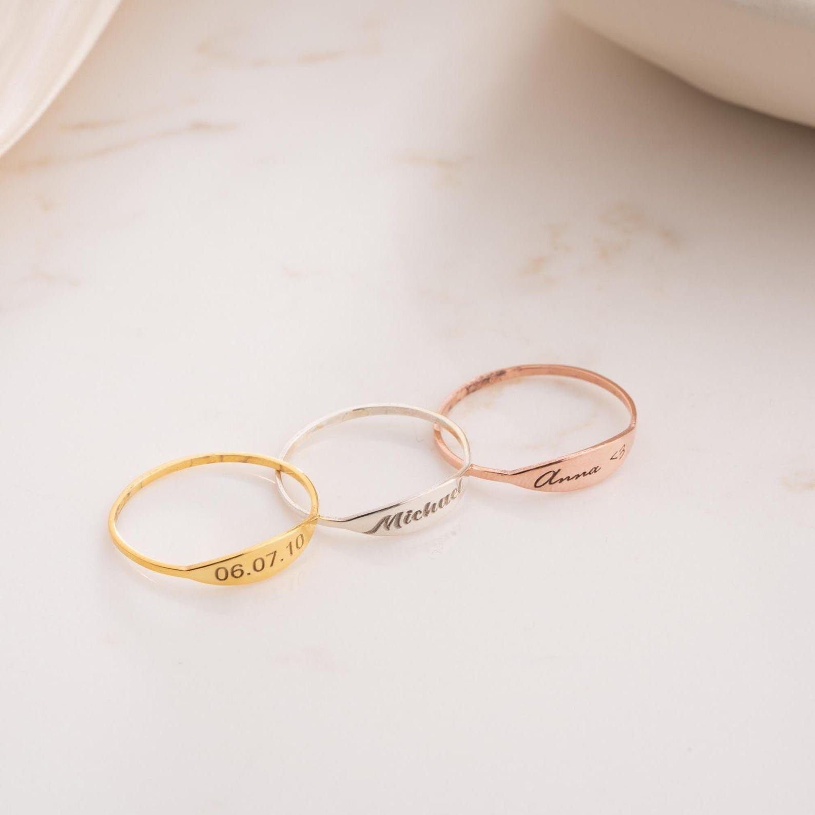 Sterlingsilber 925 Namensring individuell Datum Eingraviert Andenken filigran Schmuck für Erinnerung