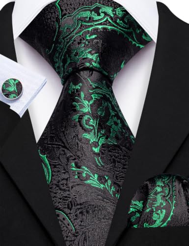 Image of Barry.Wang Paisley Tie Sets Hanky Cuff Links Flower Neckties Fashion