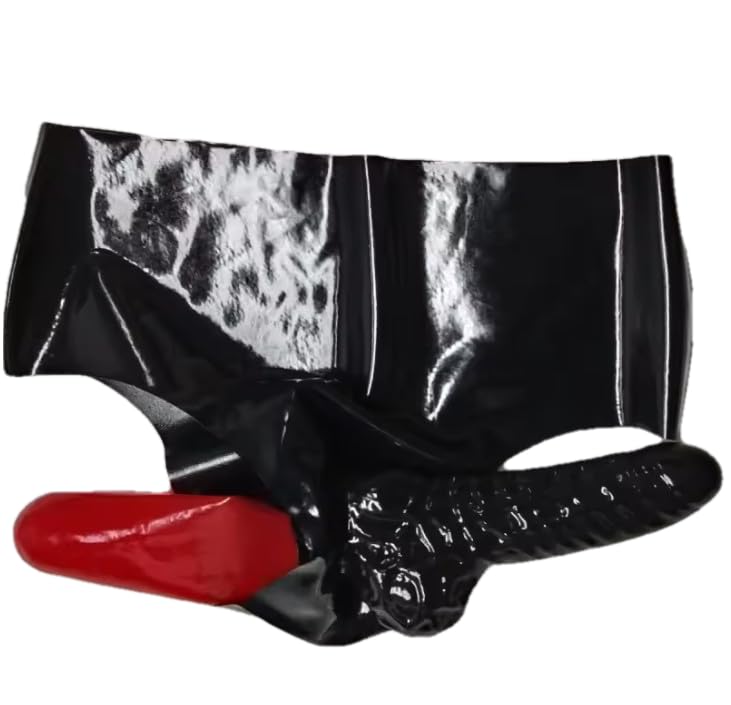 Boxer sexy en latex noir pour homme avec préservatif et manchon anal en caoutchouc