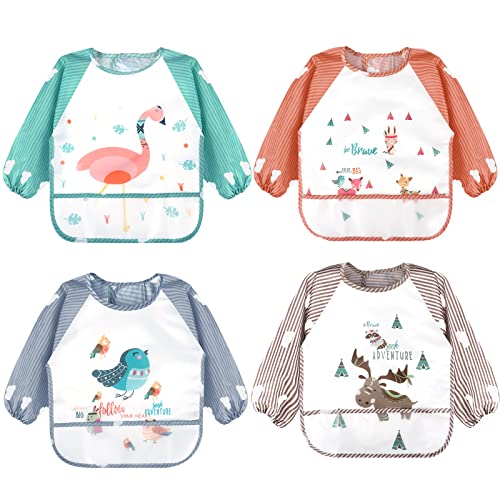 Image of Accmor Long Sleeve Baby Bibs, Waterproof Sleeved Bibs Smock for Toddler Baby Girls Boys Eating Feeding