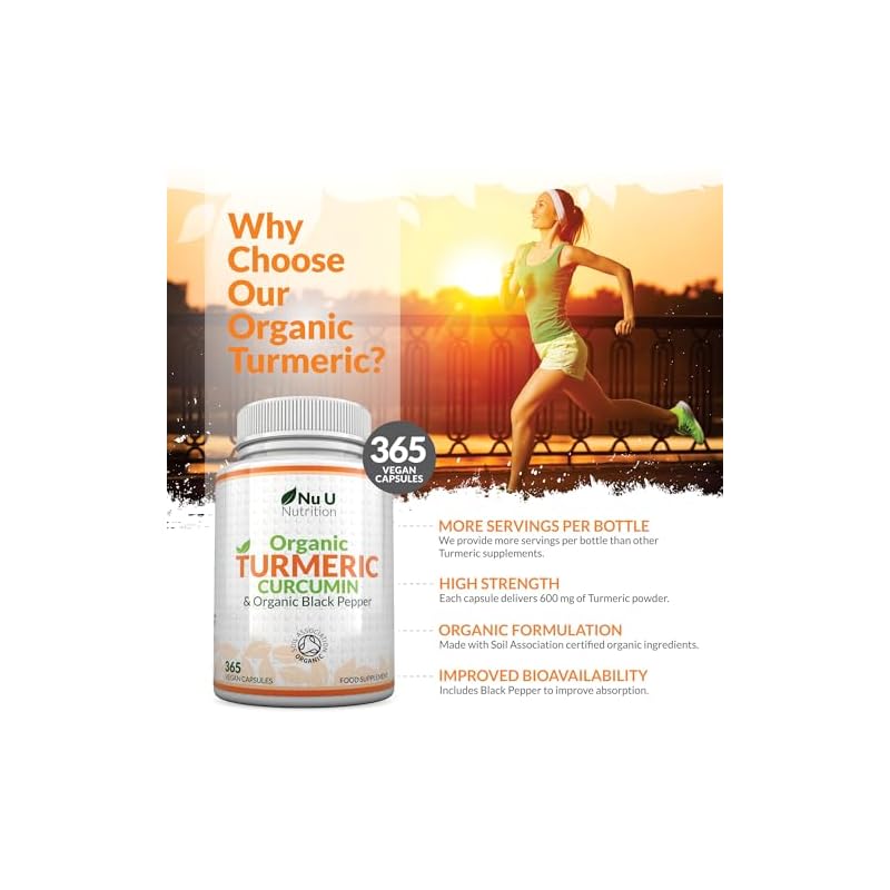 Organic Turmeric and Black Pepper Capsules 600mg - 365 Vegan Capsules 1 Year Supply - Soil Association Certified - High Strength Tumeric Curcumin Supplement - Made in The UK - Image 6
