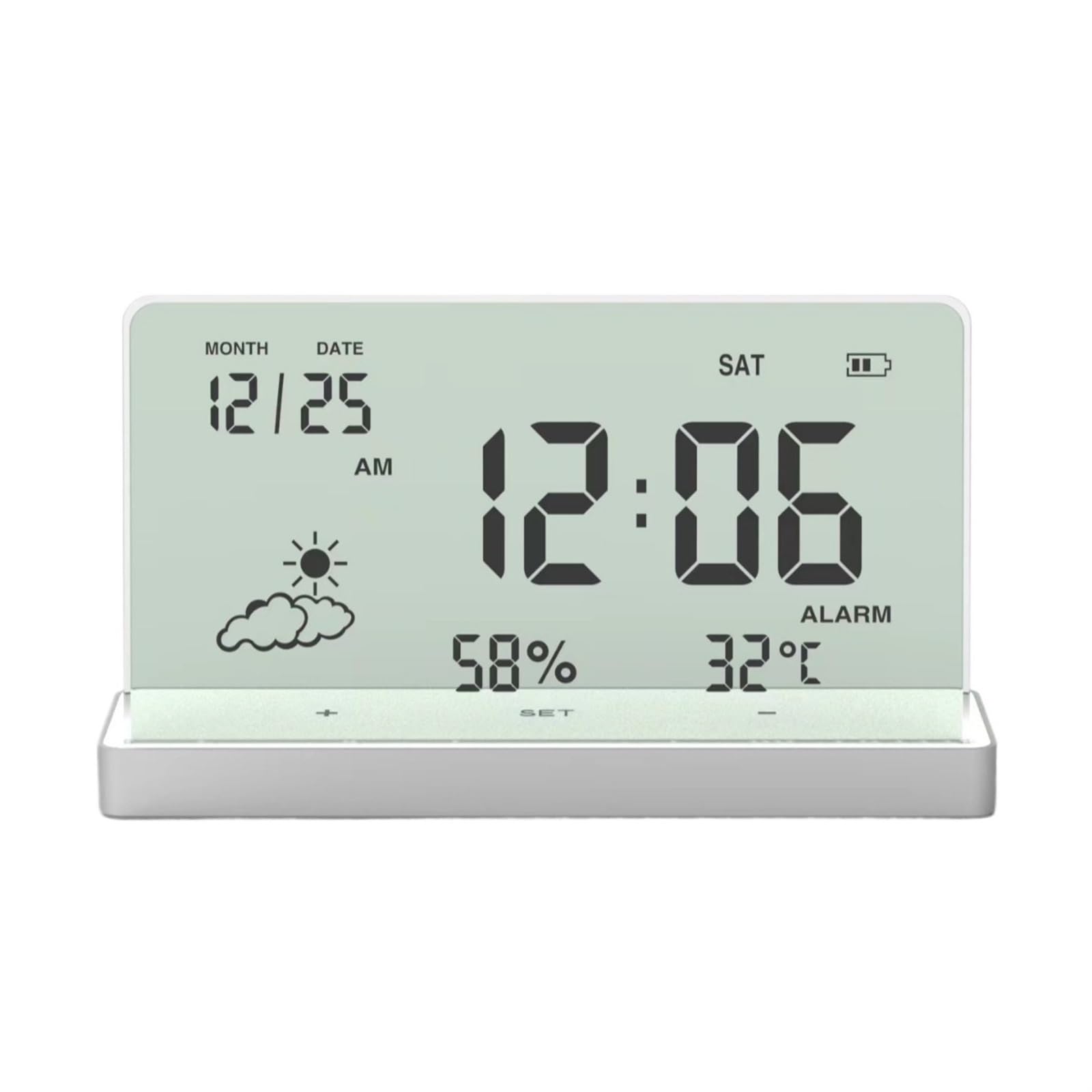 Pbeno Silver Alarm Clocks Bedside Multifunctional Simple Weather Temperature Silent Digital Transparent Electronic Alarm Clock(Silver)