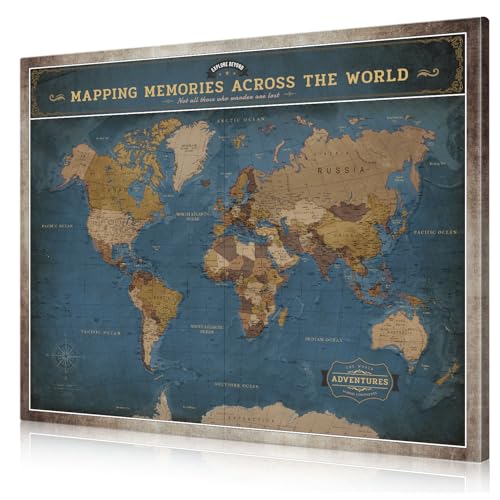 Image of DECORARTS - Modern Navy Blue World Map Canvas Wall Art, World Maps for Wall Decor, Hand-Stretched Giclee Print, Living Room Dining Office Home Decor, Ready to Hang, Handcrafted in USA, 30x24''