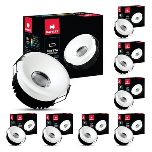 Image of Havells Crysta Deco Cob 12W 4K White,Led-Spotlights,Energy Efficient,Long Life of 25000 Burning Hours,Beam Angle of 36,Metal Body Cob with Independent Driver,Natural Daylight (4000K) Pack of 8