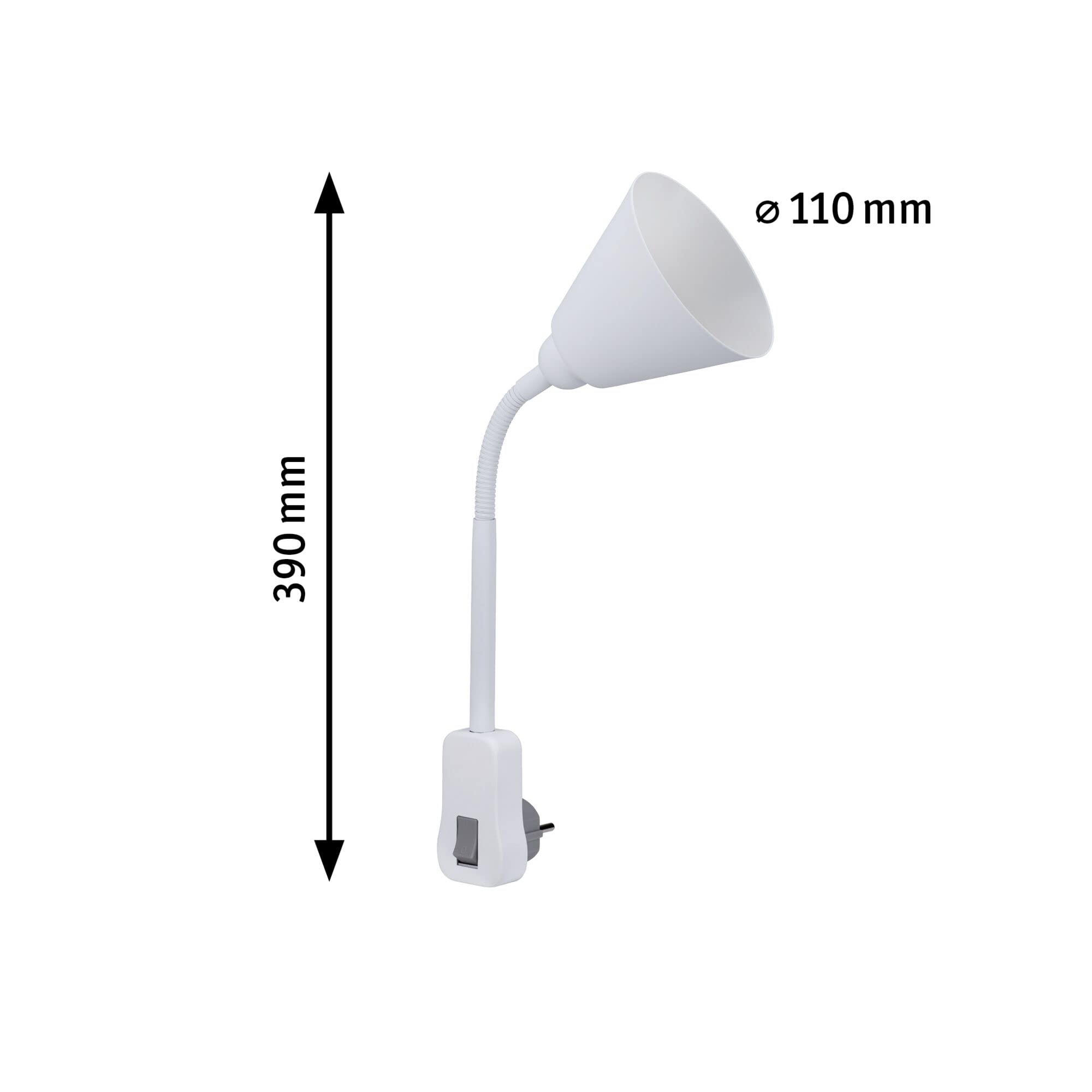 Paulmann 95428 Lampada da presa Junus con braccio flessibile max. 20 Watt lampada bianco metallo, plastica luce E14