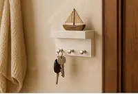Porta Chaves De Parede com suporte para pendurar chaves e prateleira 3 pinos (branco)