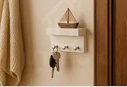 Porta Chaves De Parede com suporte para pendurar chaves e prateleira 3 pinos (branco)