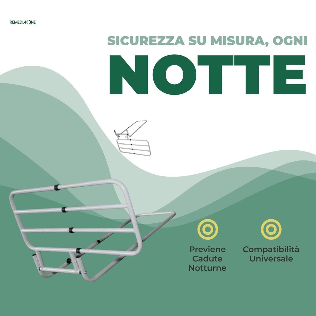 Sponda Letto Matrimoniale Universale Anticaduta, Sponda Letto Anziani e Disabili Ribaltabile, Regolabile - 50–71cm, Bianca