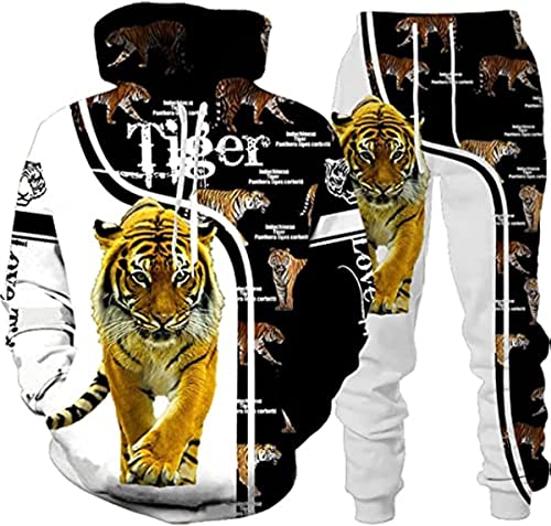 Herren Tier 3D Tiger Jogginganzüge Set 3D gedruckt S-6XL (Tiger 6,XL)