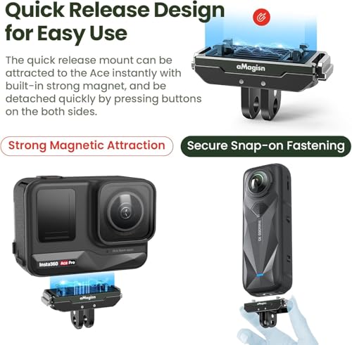 Image of Premium Aluminum Magnetic Quick Release Mount Adapter for Insta360 X5, Ace Pro 2, Ace Pro & Ace - CNC Metal Snap-On Base with Secure Dual Lock, Universal 2-Prong Mount