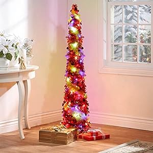 Aerwopopuptinselchristmastree5ftskinnypencilchristmastreeprelitredartificialchristmastreewith60ledcolorlightforindoorhomeroomholidaypartyxmasdecoration Urban Country Home Decor Aerwo pop up tinsel christmas tree 5 ft skinny pencil christmas tree prelit red artificial christmas tree with 60 led color light for indoor home room holiday party xmas decoration urban country home decor