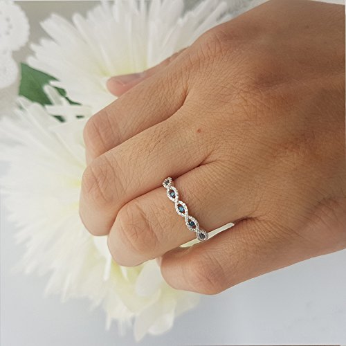 Dazzlingrock Collection 0.25 Cttw 10K Round Blue & White Diamond Bridal Stackable Wedding Swirl Band 1/, Solid White Gold4