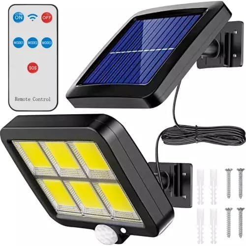 Solar Lights Outdoor Motion Sensor w/ 240 Bright COB LED, 16.4Ft Cable, 3 Lighting Modes, Adjustable Panels. Wired Security Solar Powered Flood Lights for Indoor, Outside, Yard, Garden